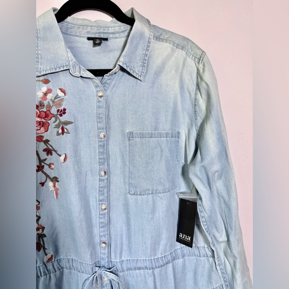 NWT Embroidered Floral Denim Dress Button Down Size XL Fall Cottagecore Cowgirl - Picture 4 of 11